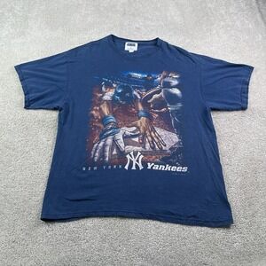 Vintage New York Yankees Shirt Mens Large Blue Sliding Home Nutmeg Mills 90s